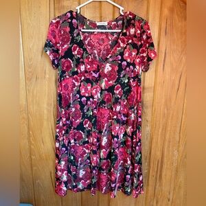 Adrienne Red and Green Floral Mini Dress